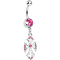 Pink Gem Ornate Heavenly Cross Dangle Belly Ring
