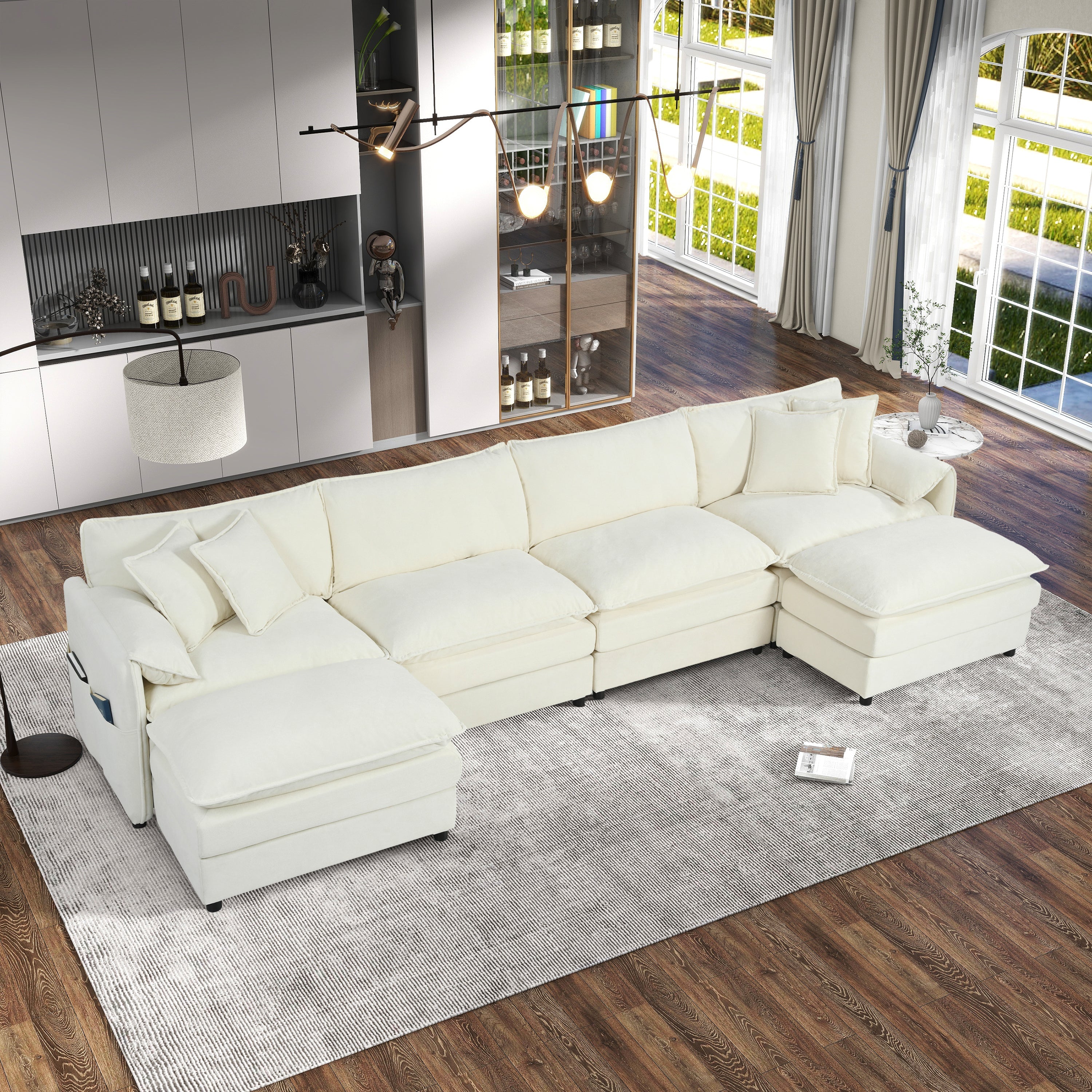 Modular Sectional Sofa, Oversized Deep Seat U Shaped Couch Set for Living Room, 4-Seater Comfy Cloud Couches with 2 Movable Ottomans, DIY Combination, Chenille,Beige