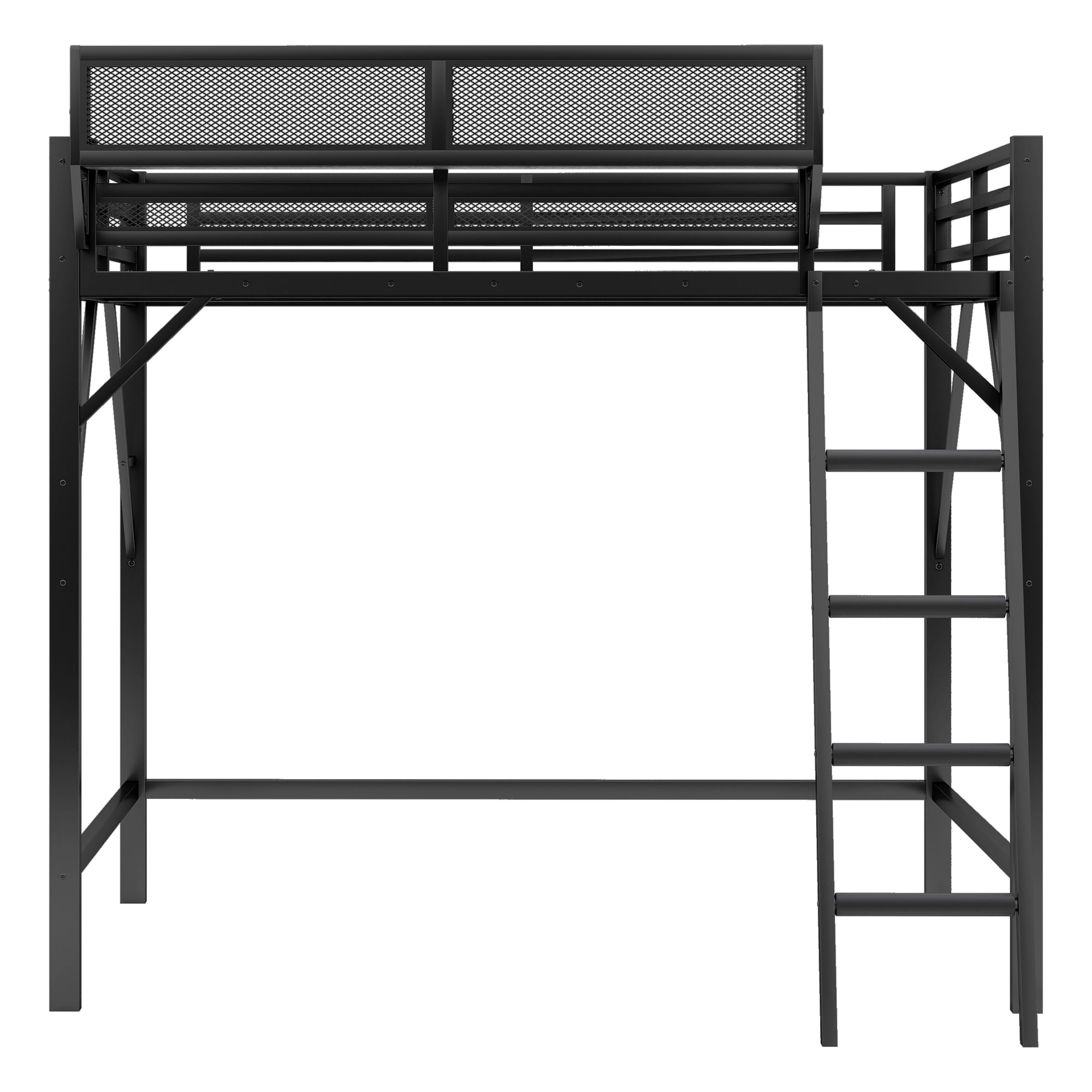 Full Size Loft Bed with Ladder, Metal Full Loft Bed with Storage Shelves, High Loft Bed for Kids Teens, Black(Expect Arrival Date 2025/11/26, Old SKU W2580P353531)