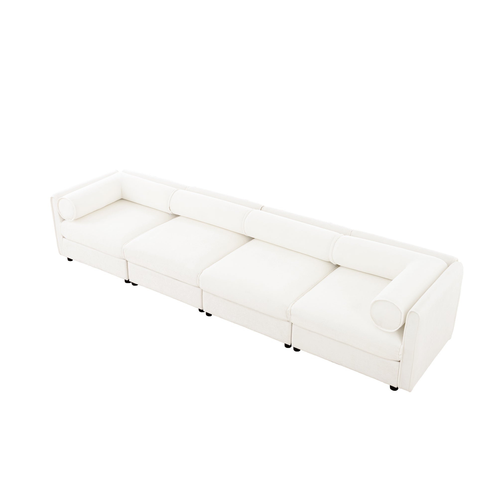 Modular Sectional Sofa with Storage, Cylindrical Backrest and Armrests Deep Comfortable Seating,Durable and Supportive for Living Room,4 Seat L- Shaped Sofa, White