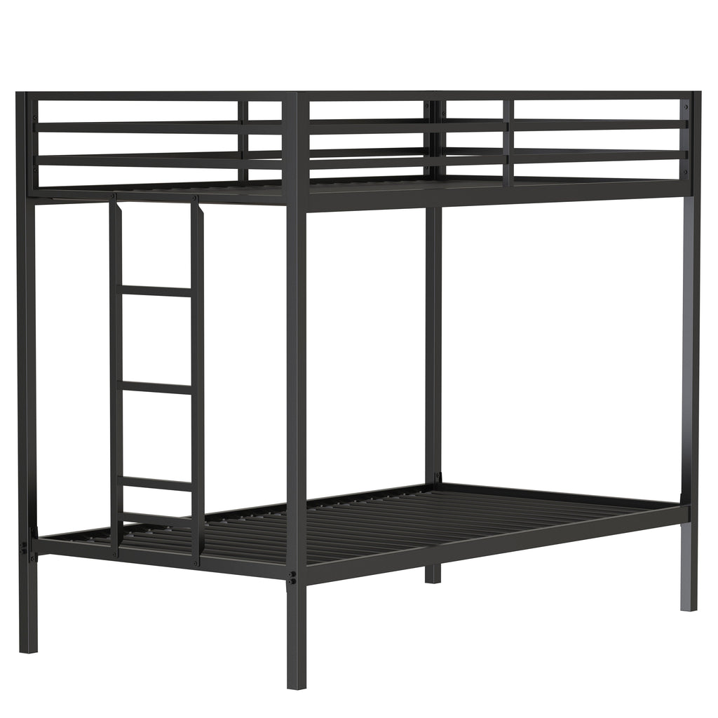 Adam Sturdy Twin Over Twin Bunk Bed Metal Black for Kids and Adult, Twin Over Twin Bunk Bed with Ladder and Guardrails, Easy Climbing, Beds for Bedroom