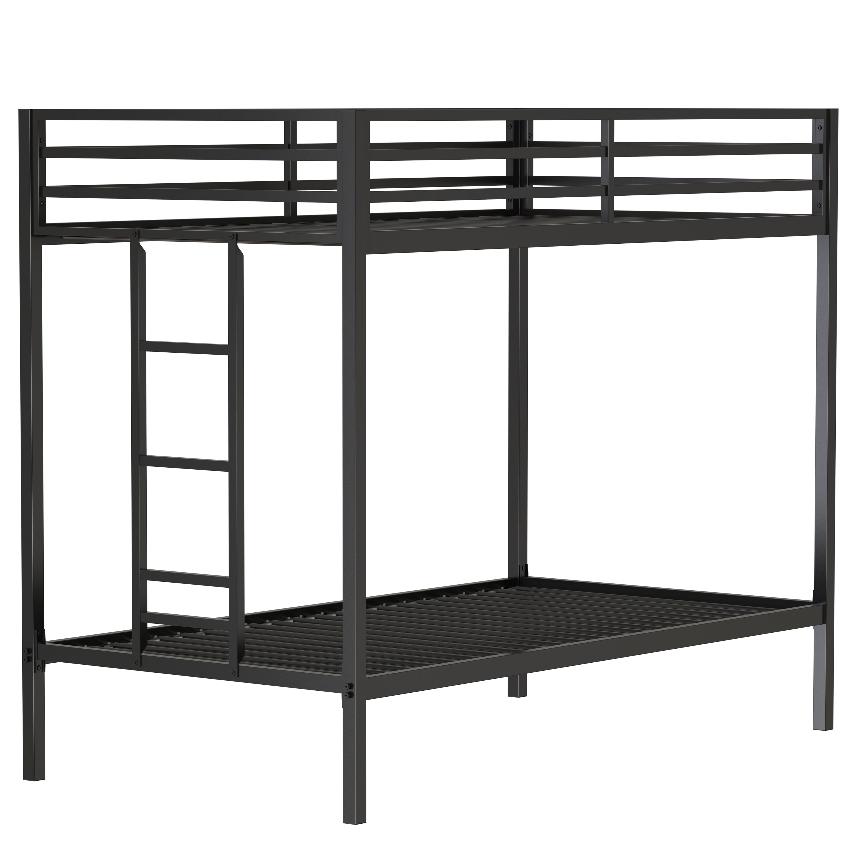 Adam Sturdy Twin Over Twin Bunk Bed Metal Black for Kids and Adult, Twin Over Twin Bunk Bed with Ladder and Guardrails, Easy Climbing, Beds for Bedroom
