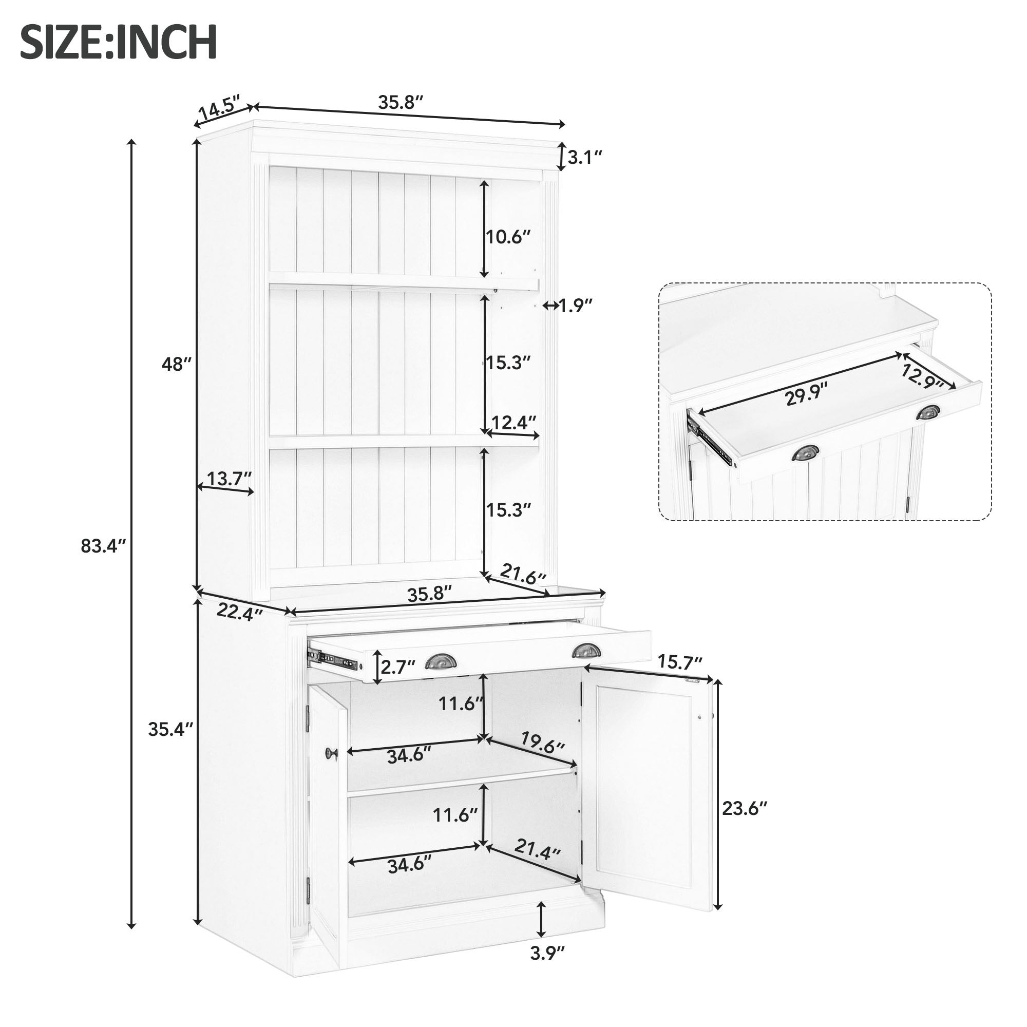 83.4"Tall Bookshelf with LED Lighting, Modern Bookcase with 2 Doors and 1 Drawer,Storage Bookcase with Open Shelves for Living Room,Home Office,White
