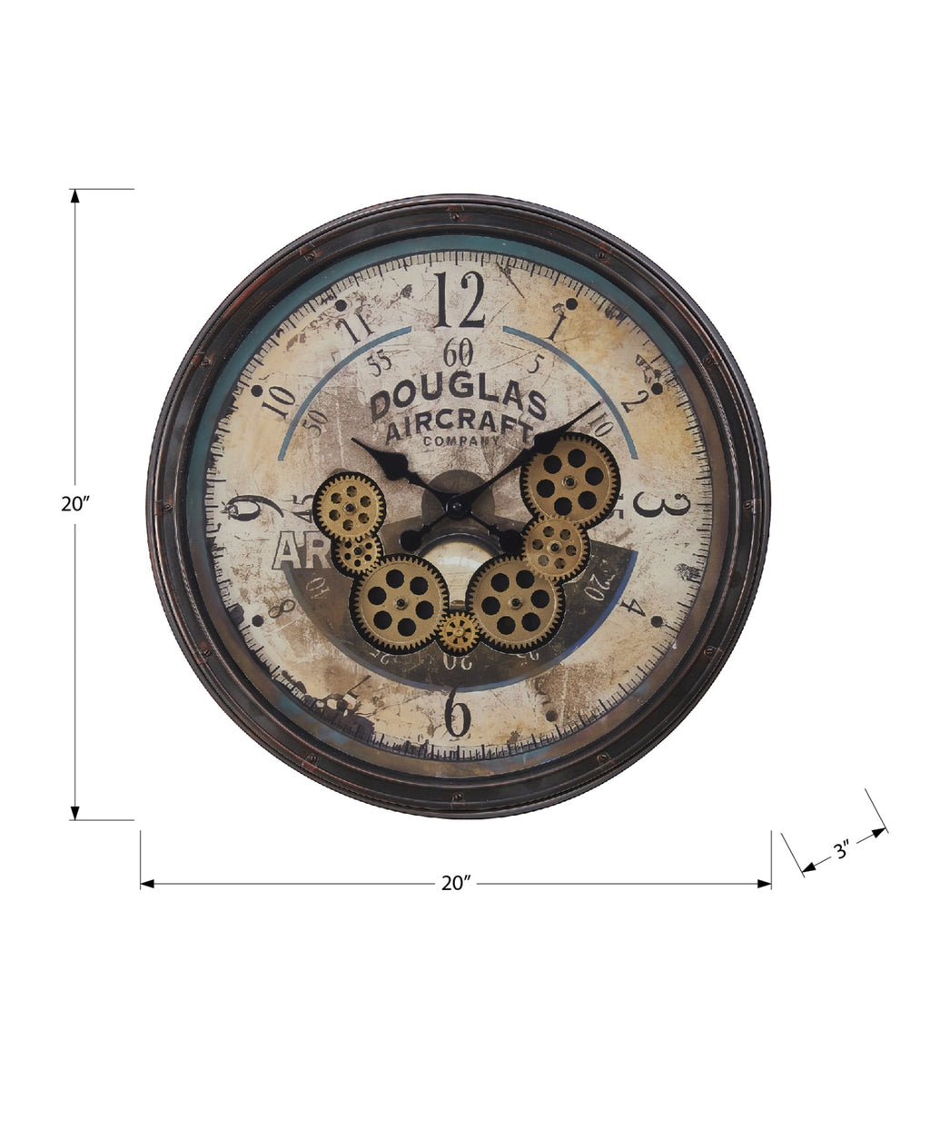 Clocks, 20' Round, Gear Mechanism, Wall Clock, Brown, Transitional