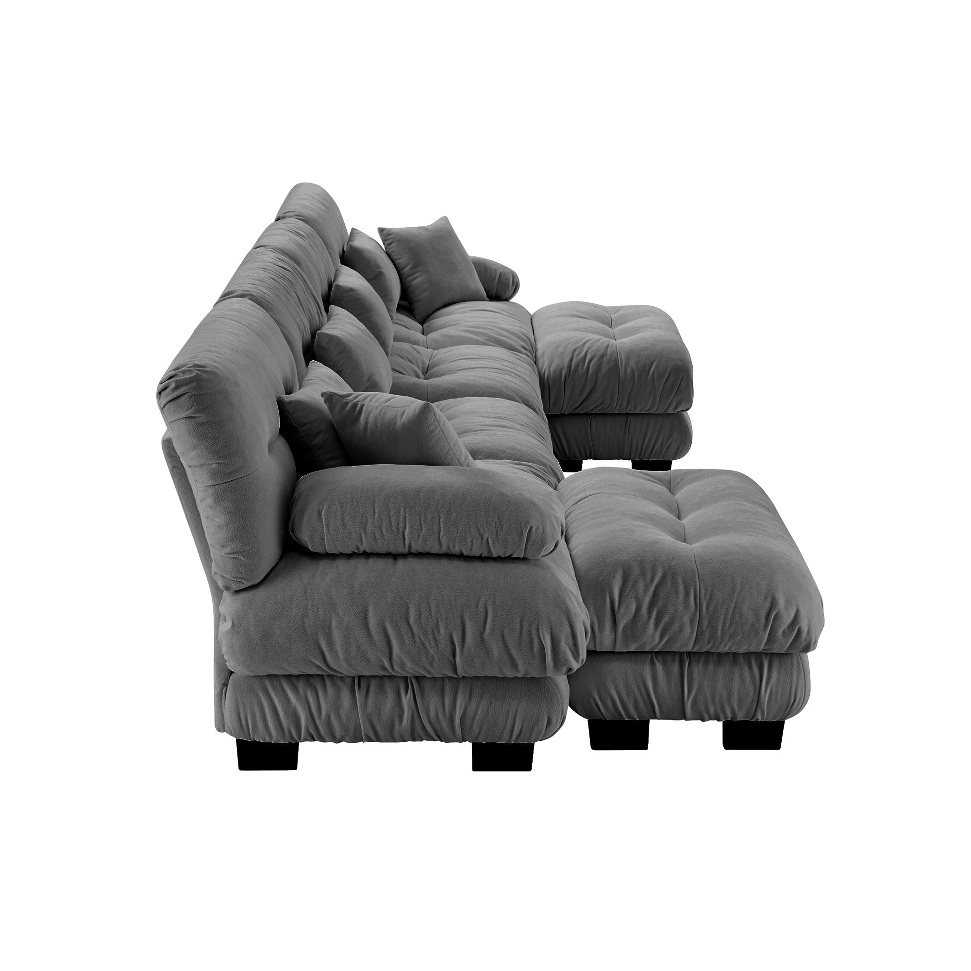 Free Combination Modular Sectional Sofa,U Shaped Couch for Living Room, 4-Seater Comfy Cloud Couch with 2 Ottomans, Chenille Gray