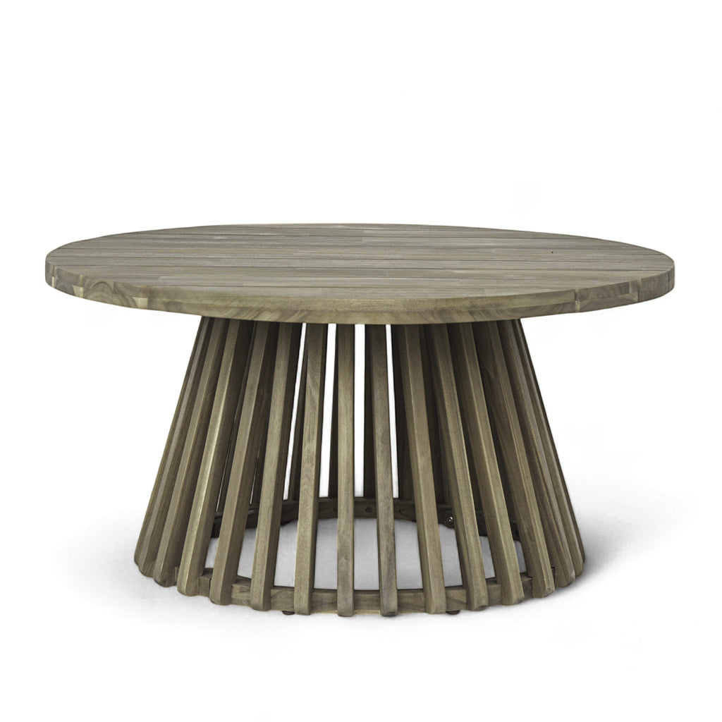 Outdoor Acacia Wood Patio Coffee Table, Round Coffee Table for Backyard, Lawn, Balcony,Grey Finish
