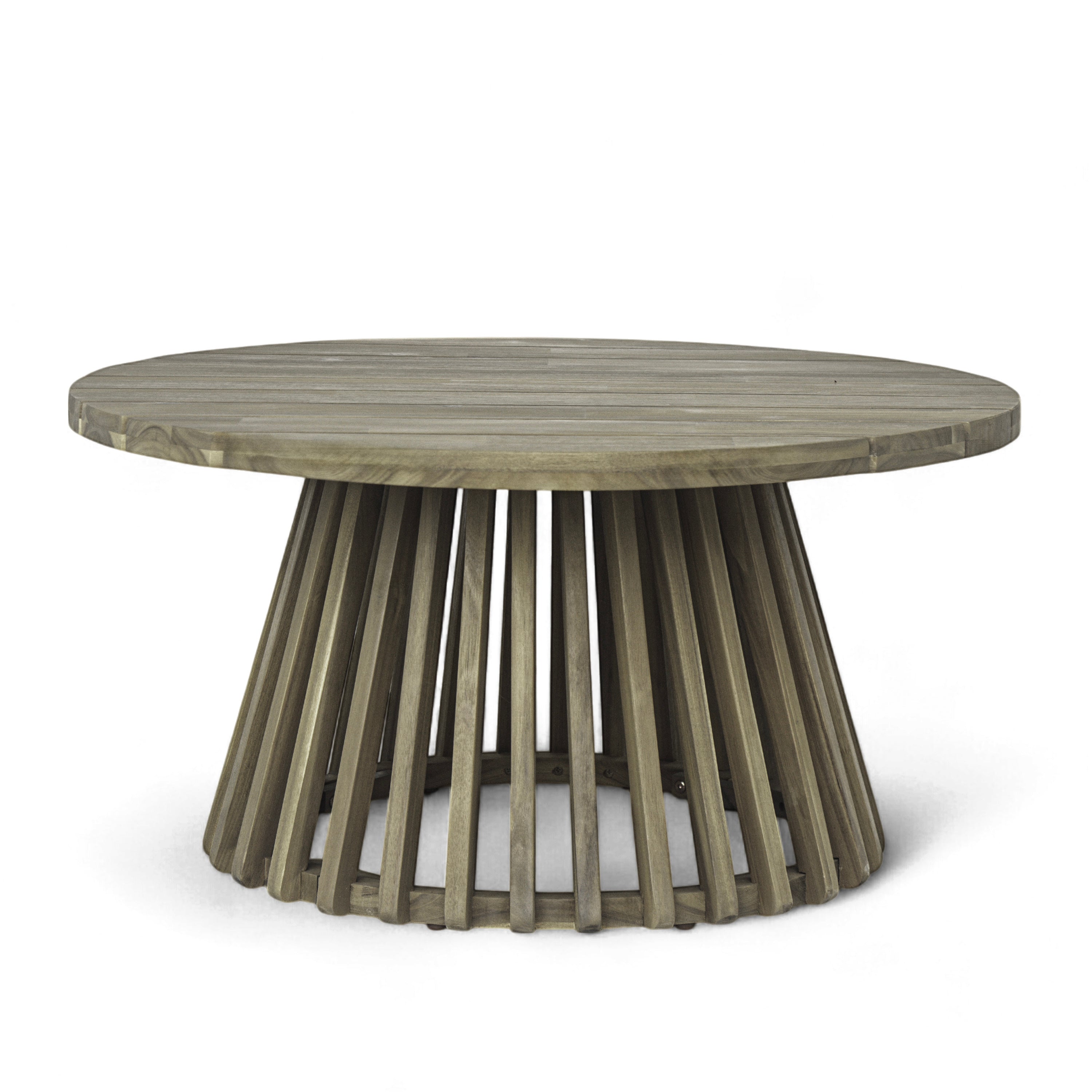 Outdoor Acacia Wood Patio Coffee Table, Round Coffee Table for Backyard, Lawn, Balcony,Grey Finish