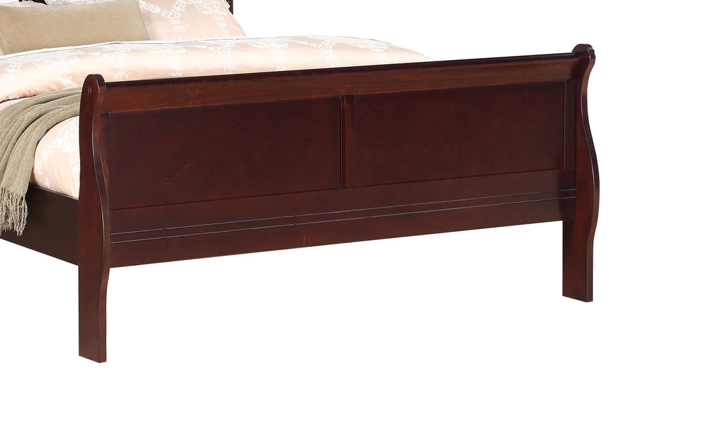 Louis Phillipe Brown Cherry Finish King Size Panel Sleigh Bed Solid Wood Wooden Bedroom Furniture