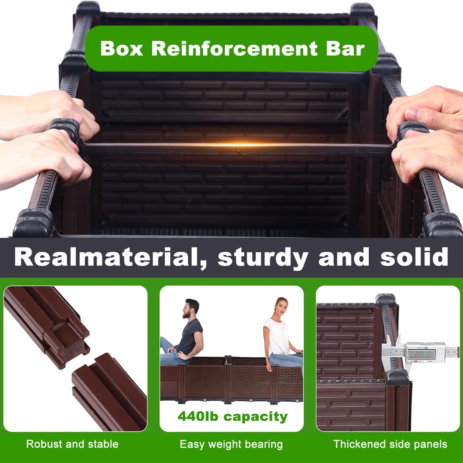 31.5x31.5x19.6in Raised Garden Beds Outdoor, Polypropylene Planter Boxes Outdoor for Vegetables, Flowers, Herbs, Garden Box with Drain Outlet, Heat and Frost Resistant Planters, 440 lbs Capacity