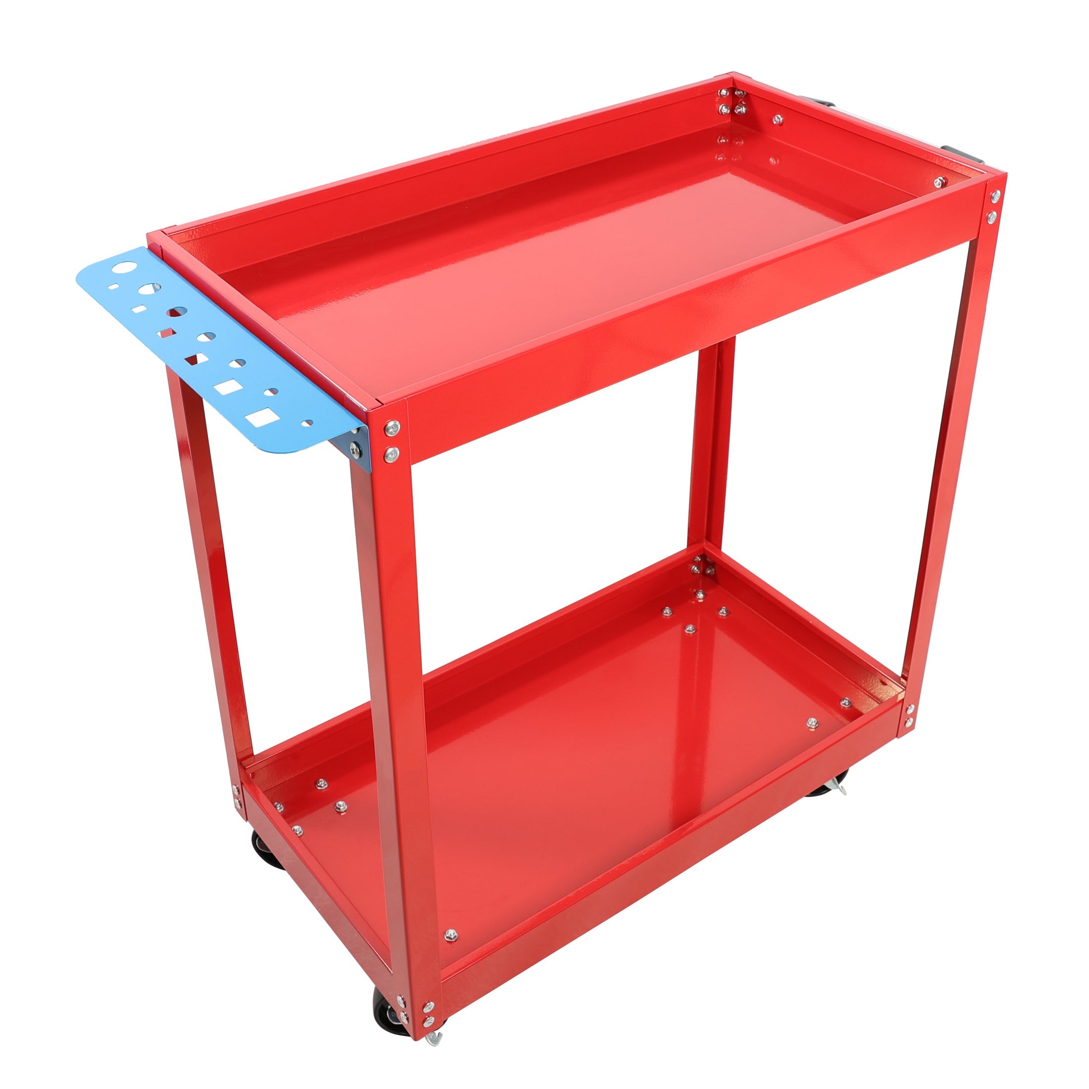 Tool Cart on Wheels,  Heavy Duty Steel Utility Cart w/Lockable Wheels, 400 LBS Capacity Industrial Service Cart for Garage, Warehouse, Workshop (Two-layer Bright Red)