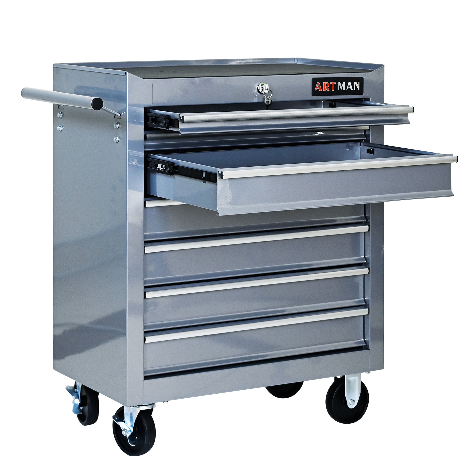 7 DRAWERS MULTIFUNCTIONAL TOOL CART WITH WHEELS-SLIVER