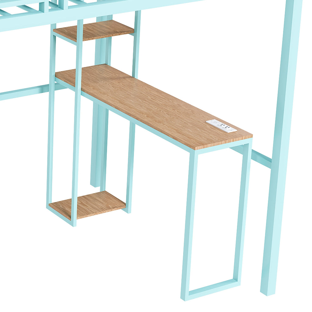 Heavy Metal Frame Full Loft Bed with Desk & Storage, 4 Cabinets, Staircase, Rack Space-Saver for Kids/Teens, Green Color