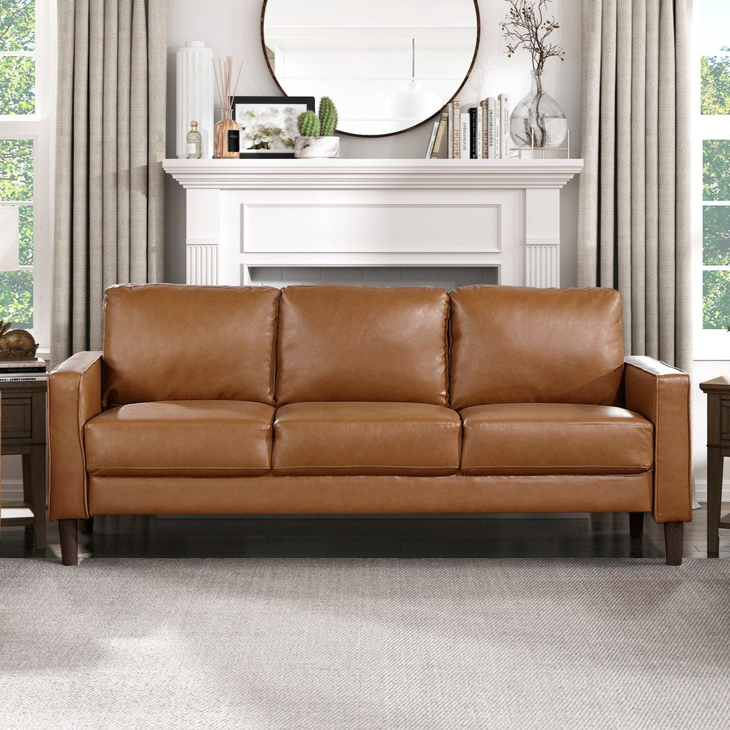 Modern Living Room Furniture 3pc Set Sofa Loveseat Chair Brown Faux Leather Upholstered Cushion Back Seat Solid Wood