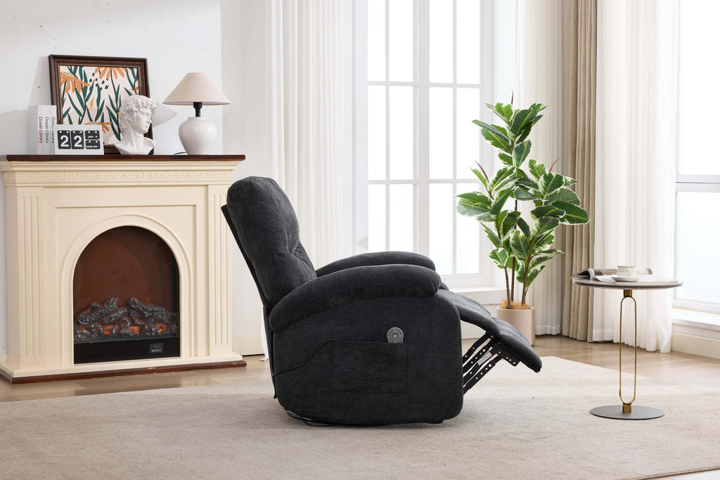 Hot massage manual lounge chair, with rocker arms and rotating fabric, with cup bucket, for living room, black