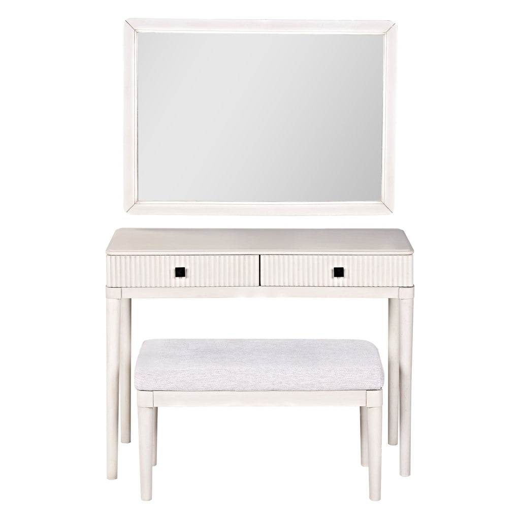 Modern Vanity Desk with Mirror, Adult Makeup Table Set with Stool, Home Office Desk, 2 Large Drawers, White