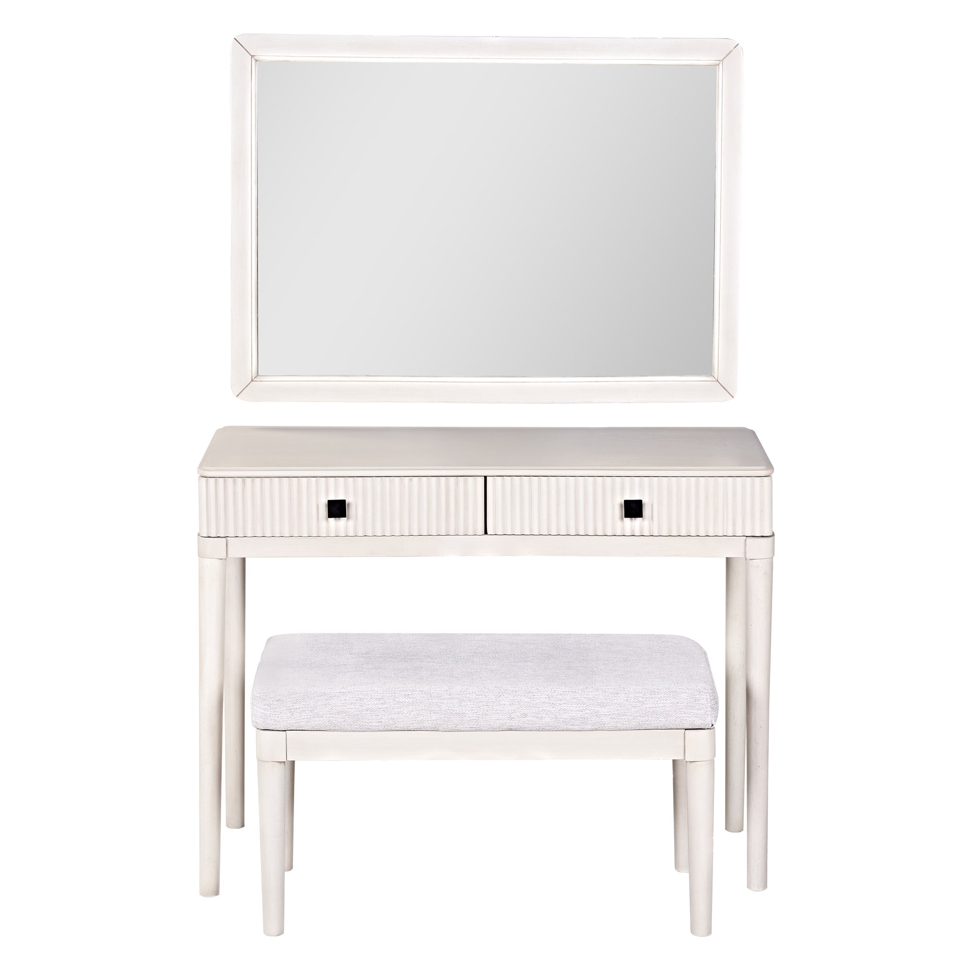 Modern Vanity Desk with Mirror, Adult Makeup Table Set with Stool, Home Office Desk, 2 Large Drawers, White