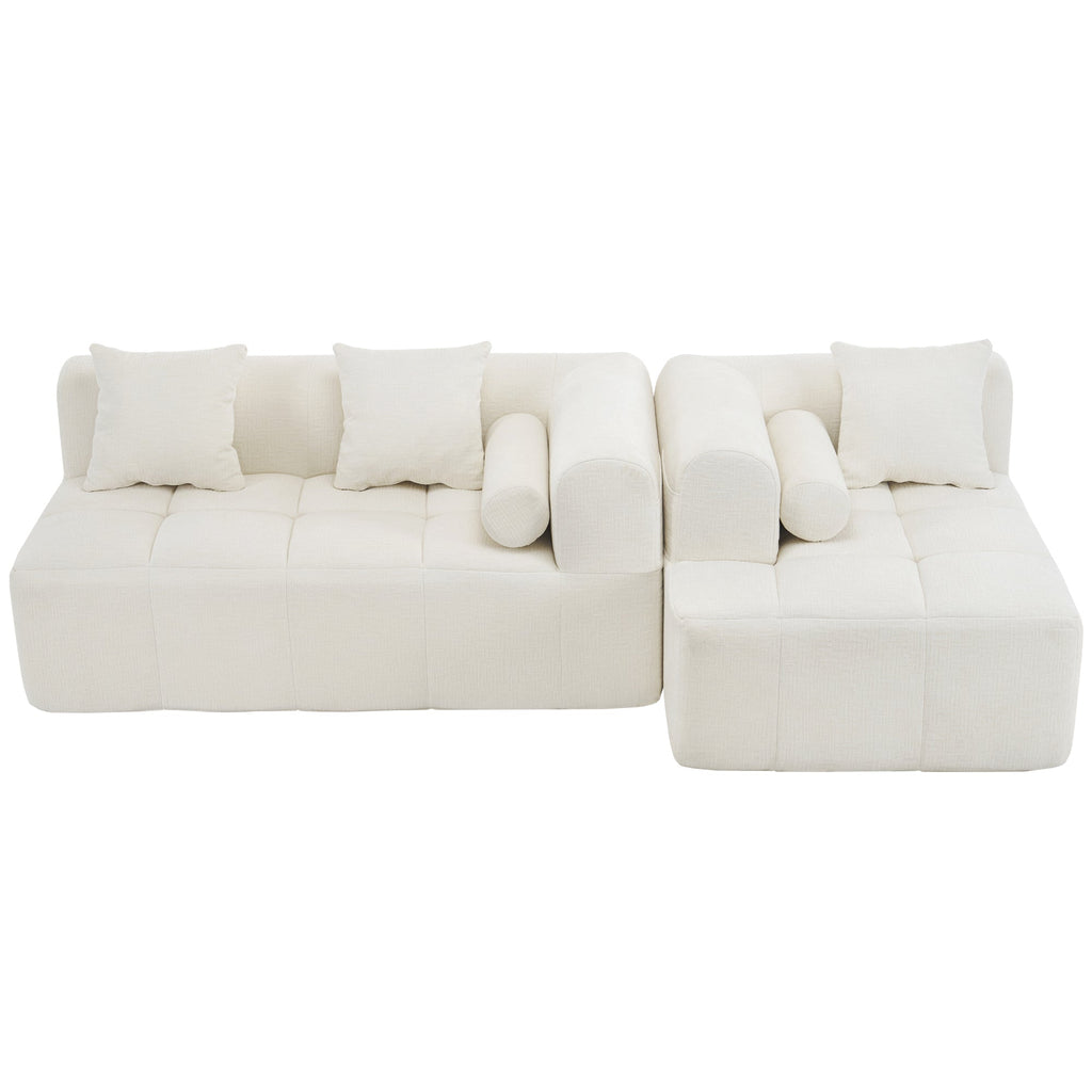 Modern Beige Modular Sectional Sofa with Deep Seating and Side Pockets, Chenille Upholstery, 101.2'