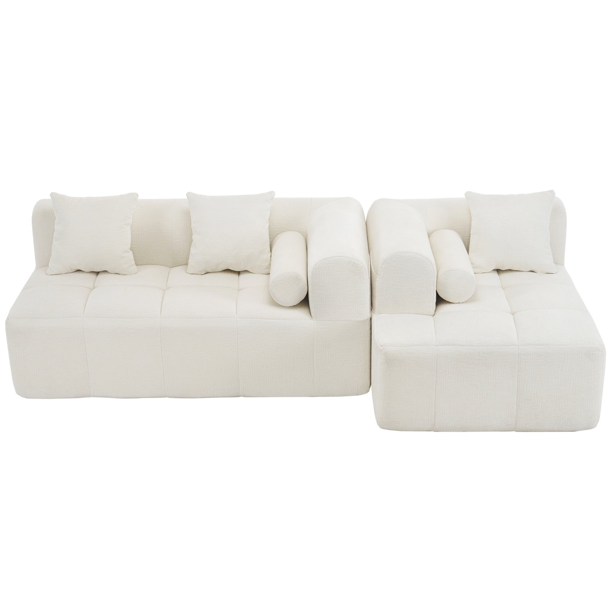Modern Beige Modular Sectional Sofa with Deep Seating and Side Pockets, Chenille Upholstery, 101.2'
