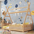 Twin House Bed with Light, Low Floor House Bed with Fence and Roof for Kids Boys Girls,Natural(Expect arrive date 2025/7/20)