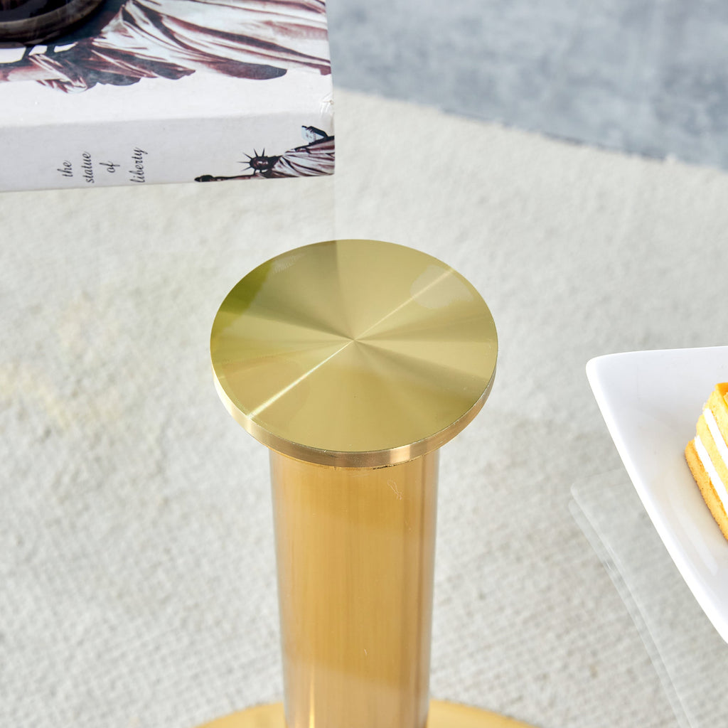 Modern Minimalist Round Dining Table with Glass Top and Gold Metal Legs, 35-Inch Diameter