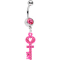 Pink Gem Open Your Heart to Love Pink Key Dangle Belly Ring