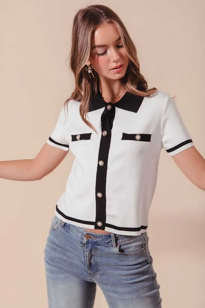 SO ME Button Down Knitted Sweater Shirt Top