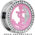 7/8 Stainless Steel Clear Gem Pink Anchor Tunnel Plug