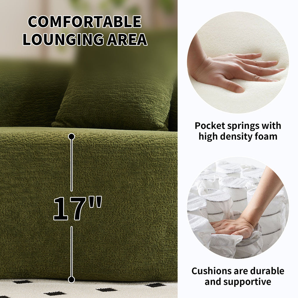 LY-025 Full Compression Sponge Sofa Forest Green Curved Modular Sectional, Chenille Upholstery, 110''L