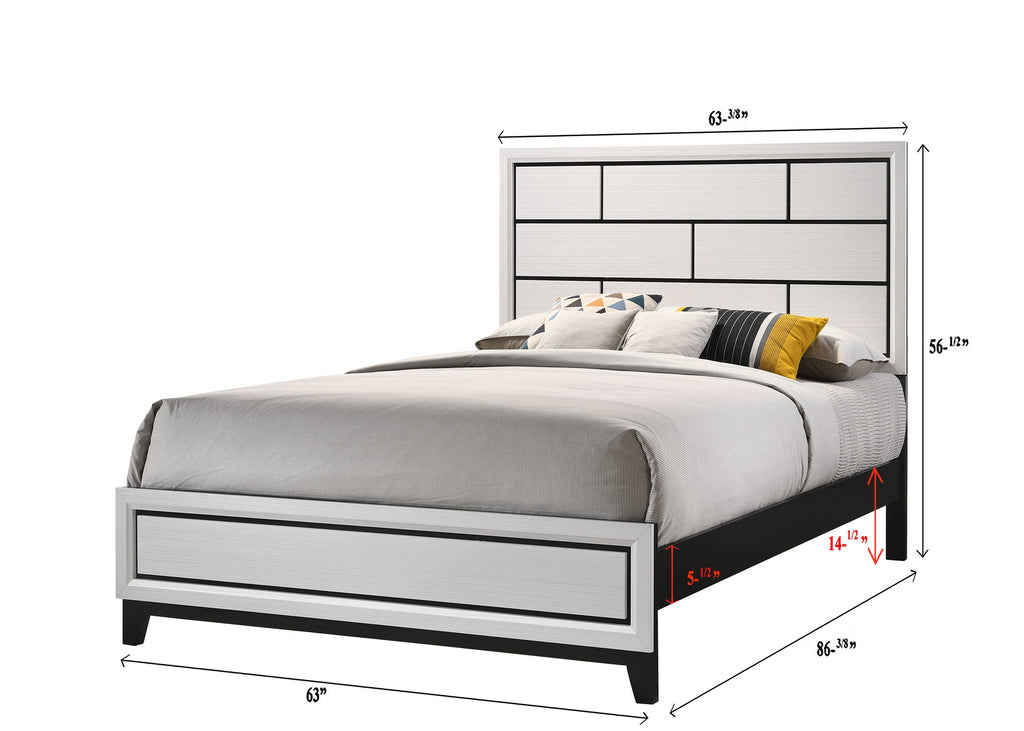 Cotemporary White Finish Queen Size Panel Low-profile Bed Geometric Design Wooden Bedroom Furniture
