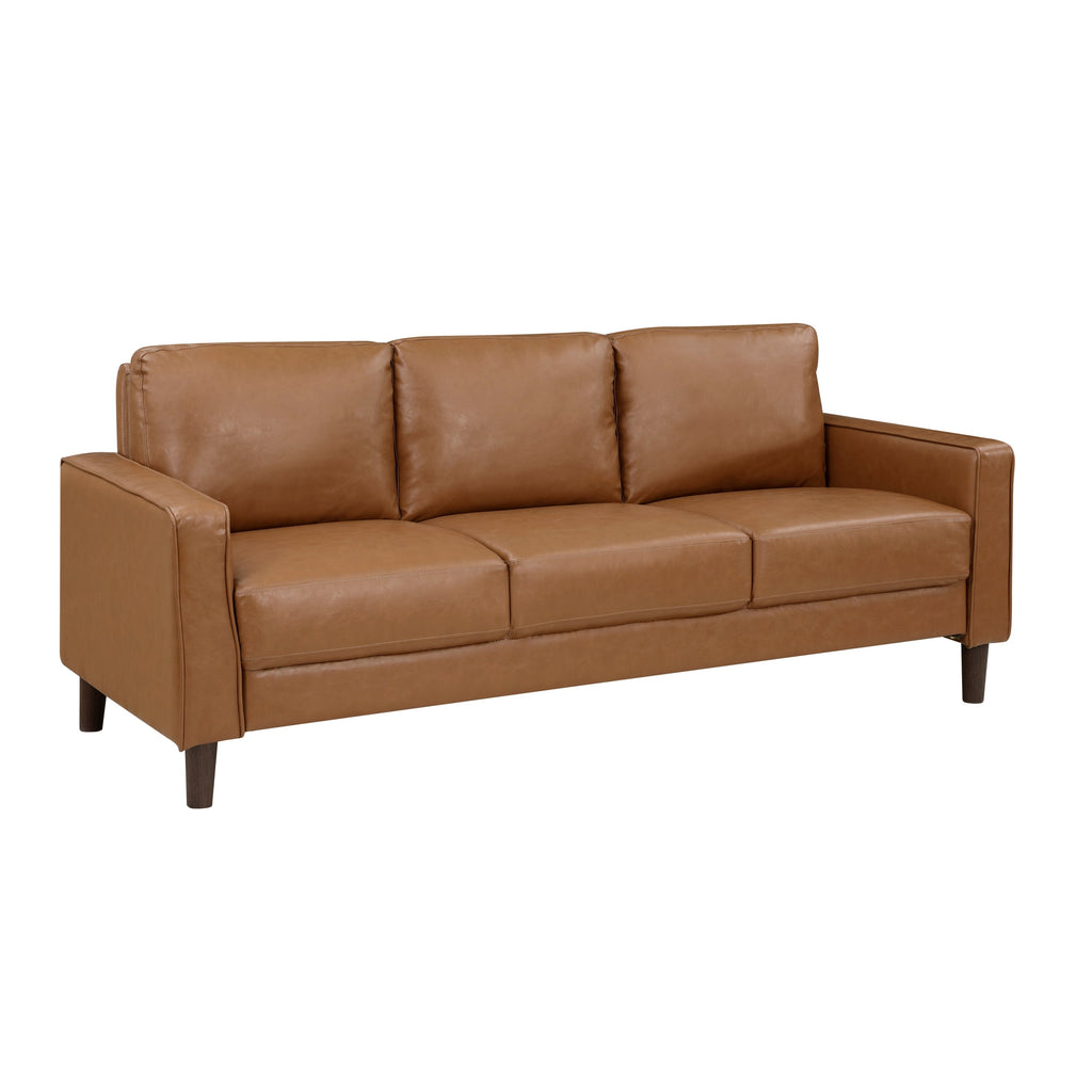 Modern Living Room Furniture 2pc Set Sofa Loveseat Brown Faux Leather Upholstered Cushion Back Seat Solid Wood