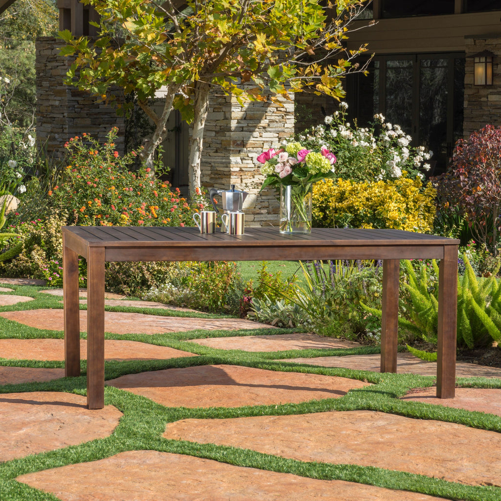 69 Acacia Wood Outdoor Dining Table with Slatted Top, Dark Brown