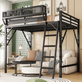 Queen Size Loft Bed with Ladder, Metal Queen Loft Bed with Storage Shelves, High Loft Bed for Kids Teens, Black(Expect Arrival Date 2025/12/3, Old SKU W2580P353530)