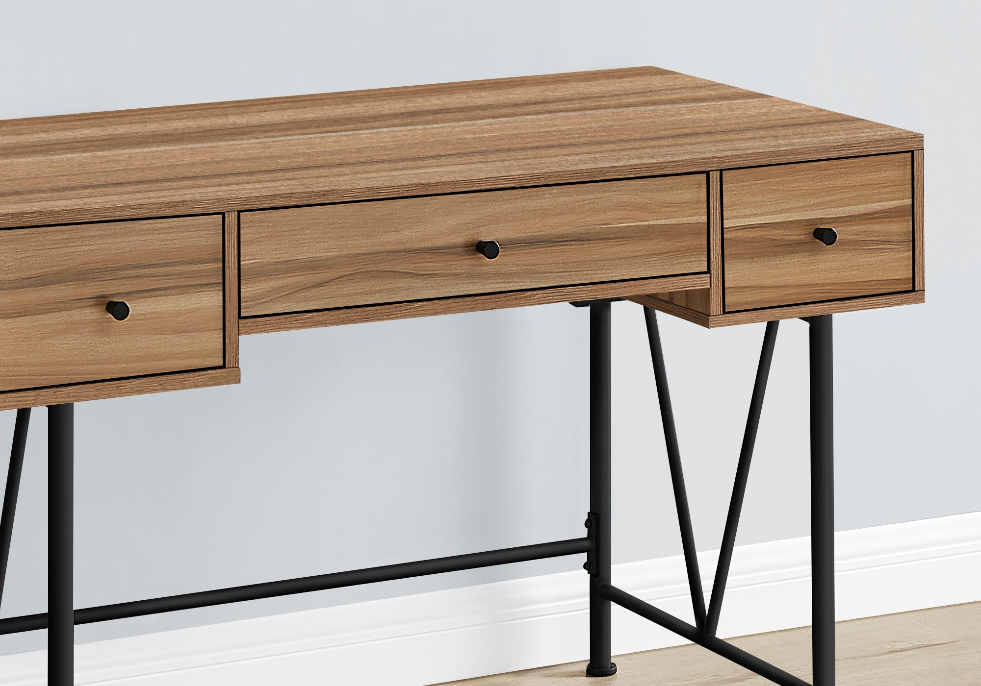 Computer Desk, Home Office, Laptop, Storage Drawers, 48'l, Work, Brown Laminate, Black Metal, Transitional