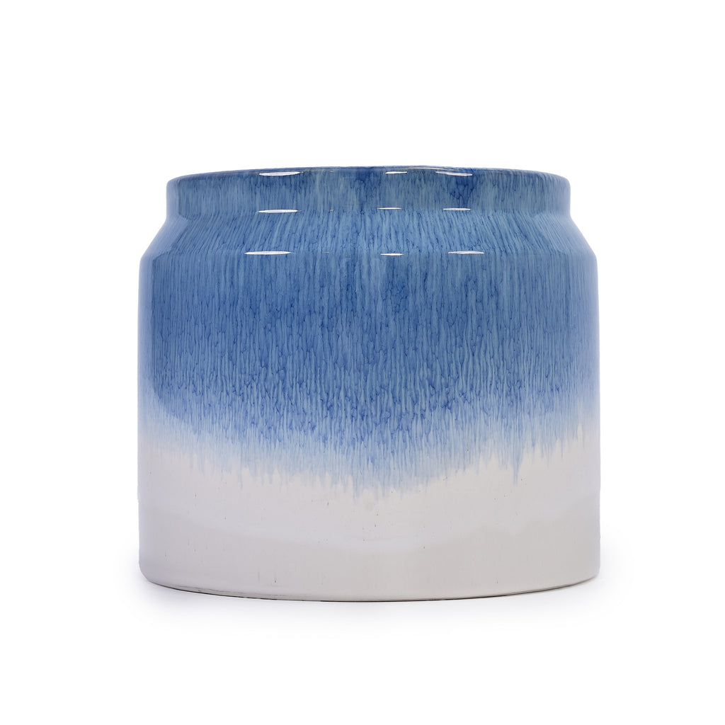 Set of 2 Gradient Ceramic Flowerpot, Modern Planter for Patio, Garden, Windowsill - White Blue