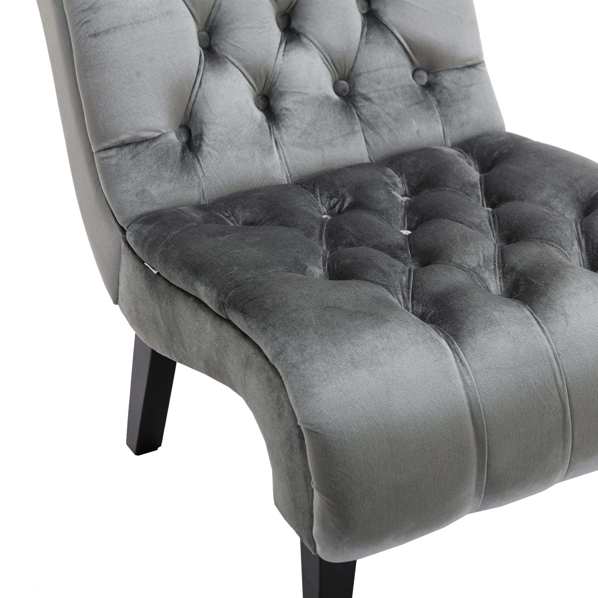 COOLMORE Modern Velvet Armless Accent Living Room Chair / Leisure Chair,Upholstered Fabric Button Comfortable Chair with Wooden Legs for Bedroom, Living Room, Office (Silver Velvet)