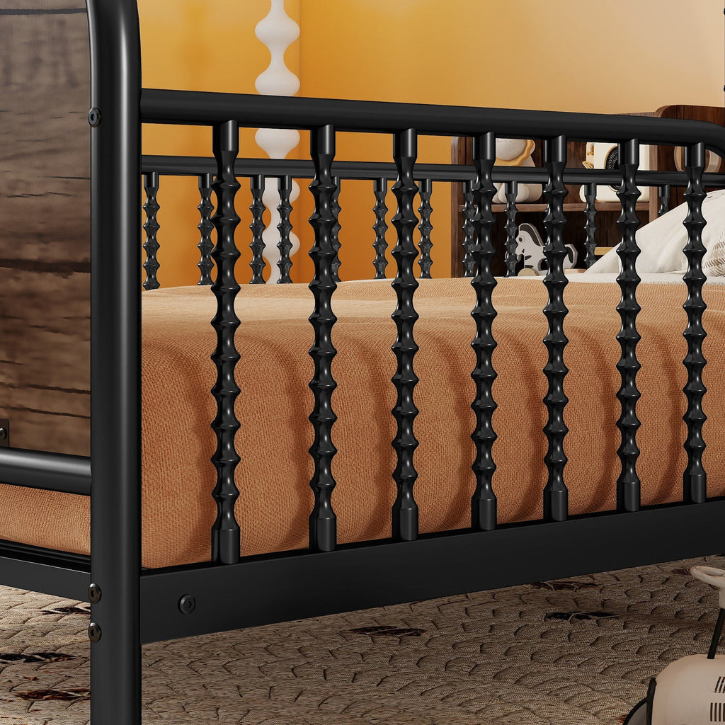 Twin Size Metal Platform Bed Frame with Light, Kids Twin Metal Bed with Upholstered and Pull Out Storage Shelves, Black (Expect Arrival Date 2025/10/5)