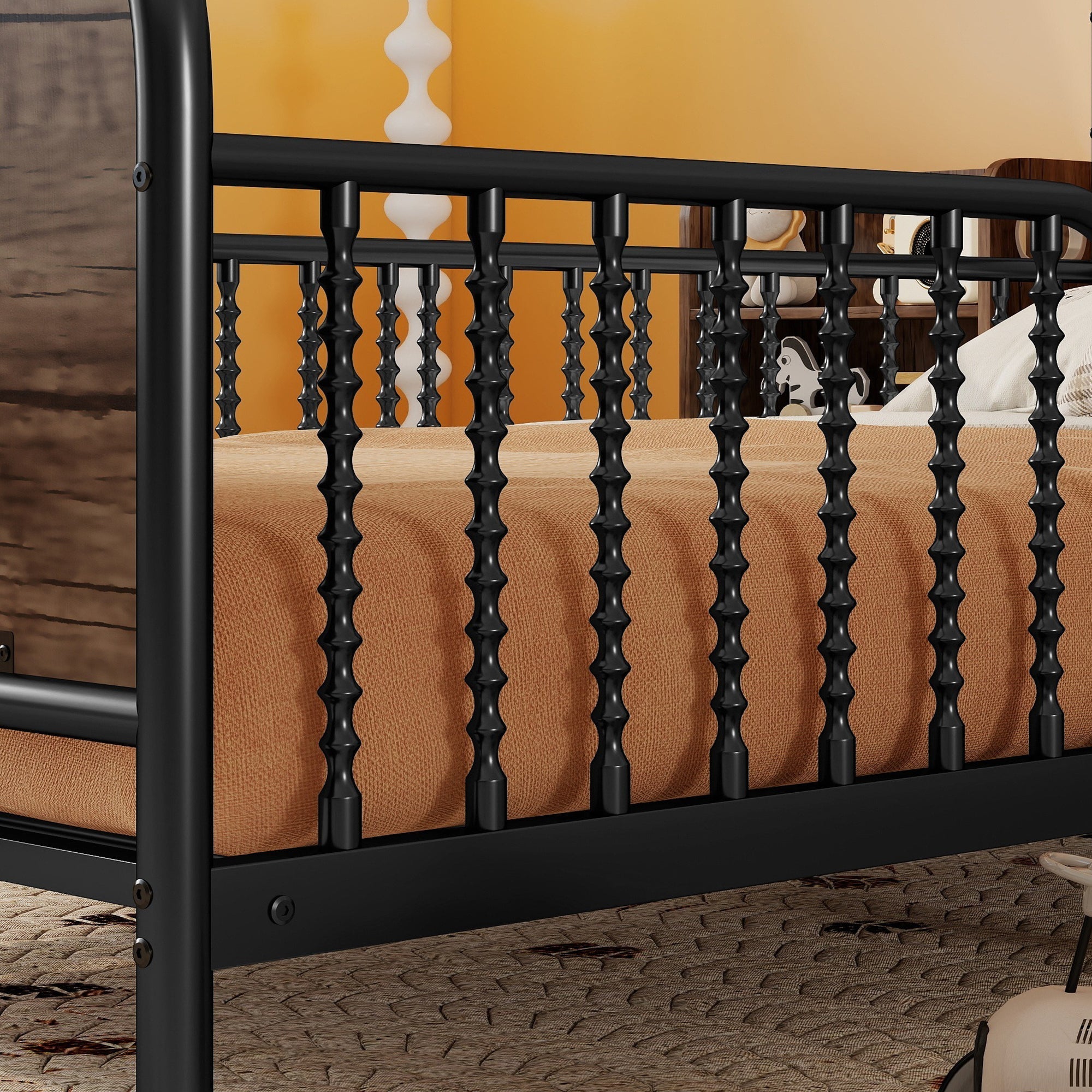 Twin Size Metal Platform Bed Frame with Light, Kids Twin Metal Bed with Upholstered and Pull Out Storage Shelves, Black (Expect Arrival Date 2025/10/5)