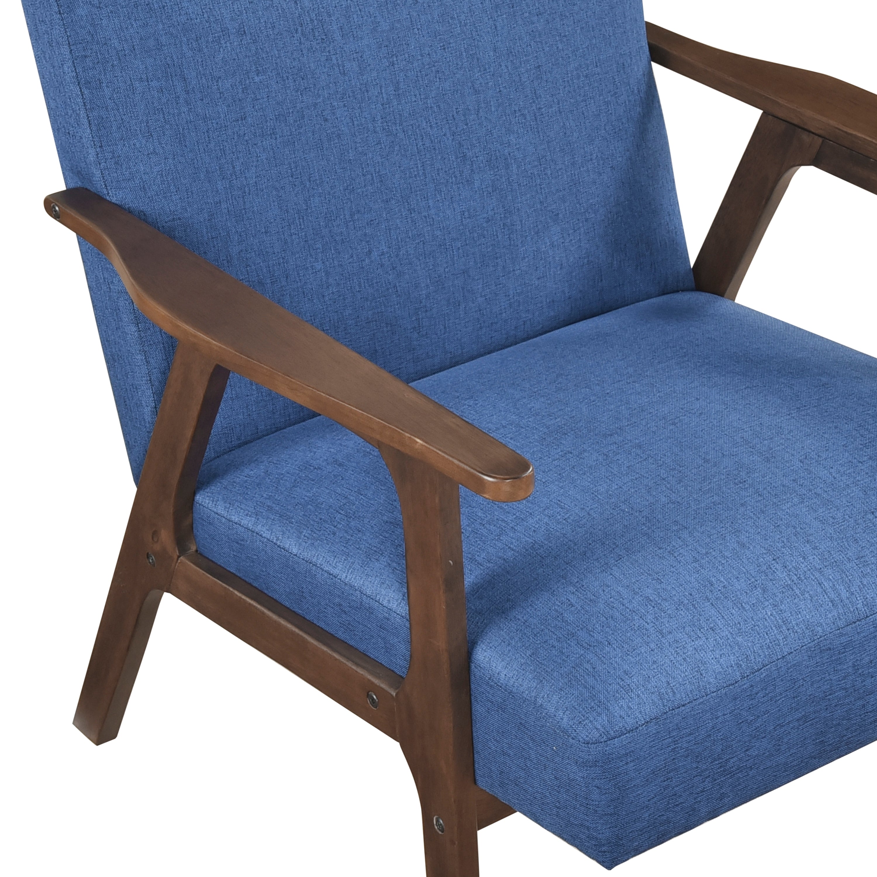 Modern Home Furniture Blue Fabric Upholstery 1pc Accent Chair Brown Finish Solid Rubberwood Contemporary Cushion Seat
