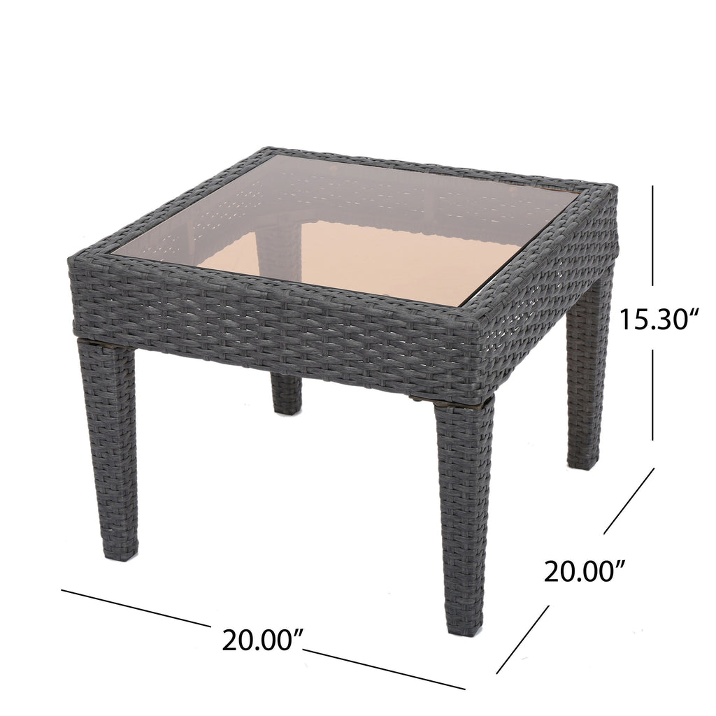 Outdoor Antibes Wicker Side Table Grey Accent Table with Glass Top
