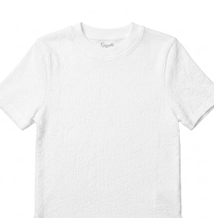 Suzette - White Ribbed Short Sleeve