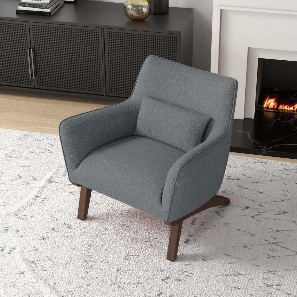 New Design Brayden Mid Century Modern Grey Linen Armchair with Solid Wood Frame and Padded Seat for Home Office 32.5'H x 30'W x 30'D