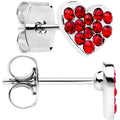 Stainless Steel Red Gem Sparkling Heart Stud Earrings