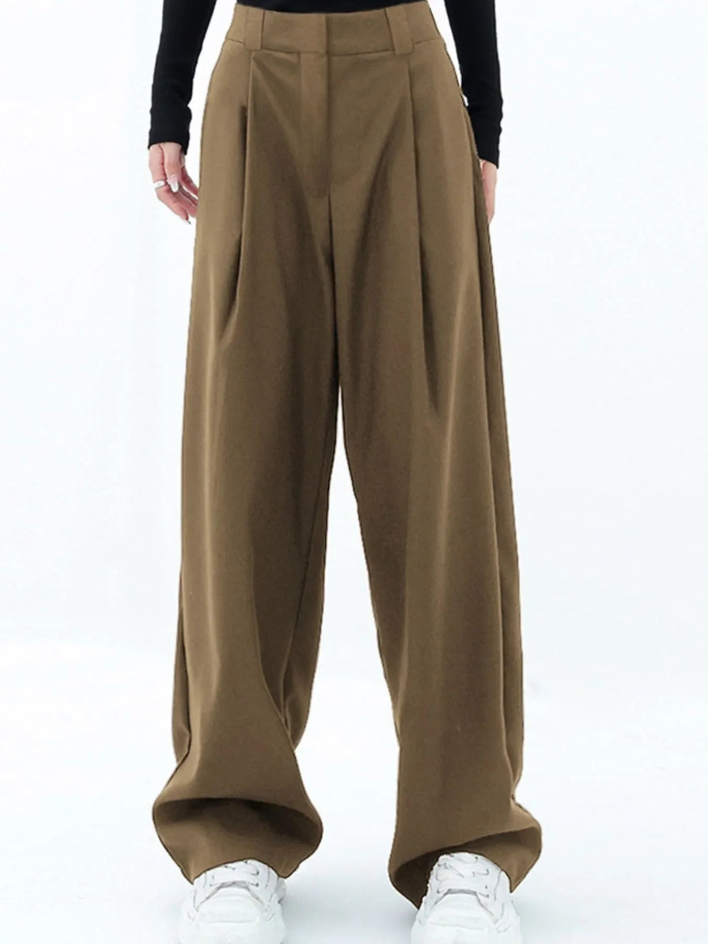 High-Waisted Wide Leg Pleated Trousers