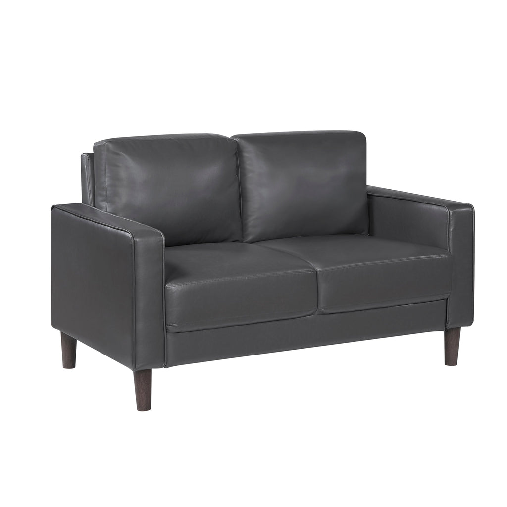 Modern Living Room Furniture 2pc Set Sofa Loveseat Dark Gray Faux Leather Upholstered Cushion Back Seat Solid Wood