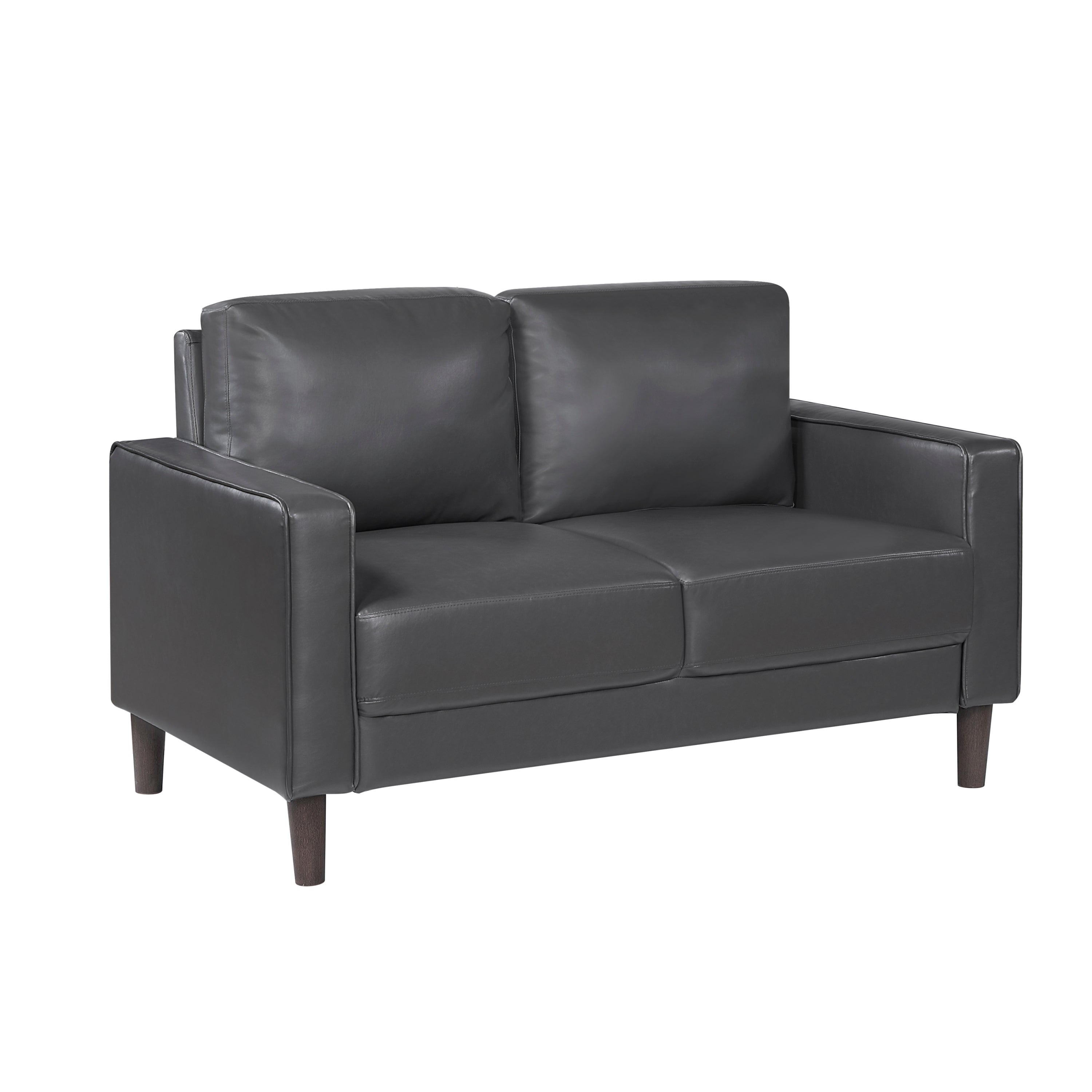Modern Living Room Furniture 2pc Set Sofa Loveseat Dark Gray Faux Leather Upholstered Cushion Back Seat Solid Wood