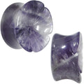 3/4 Natural Amethyst Stone Carved Flower Saddle Plug Set