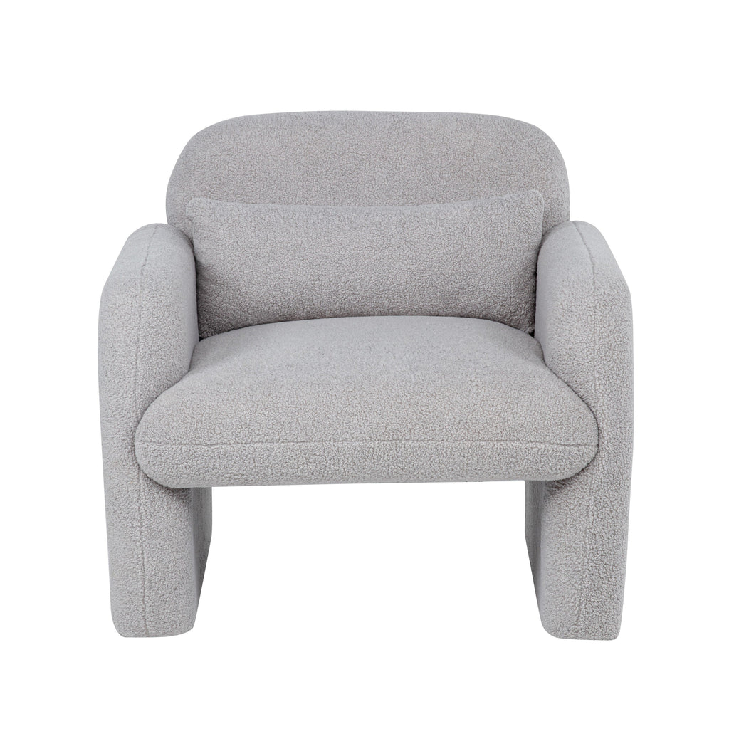 Stylish and Minimalist Teddy Fleece Single Sofa Chair with Arms and Pillow, Armchair, Accent Chair for Living Room, Bedroom, Study,Grey