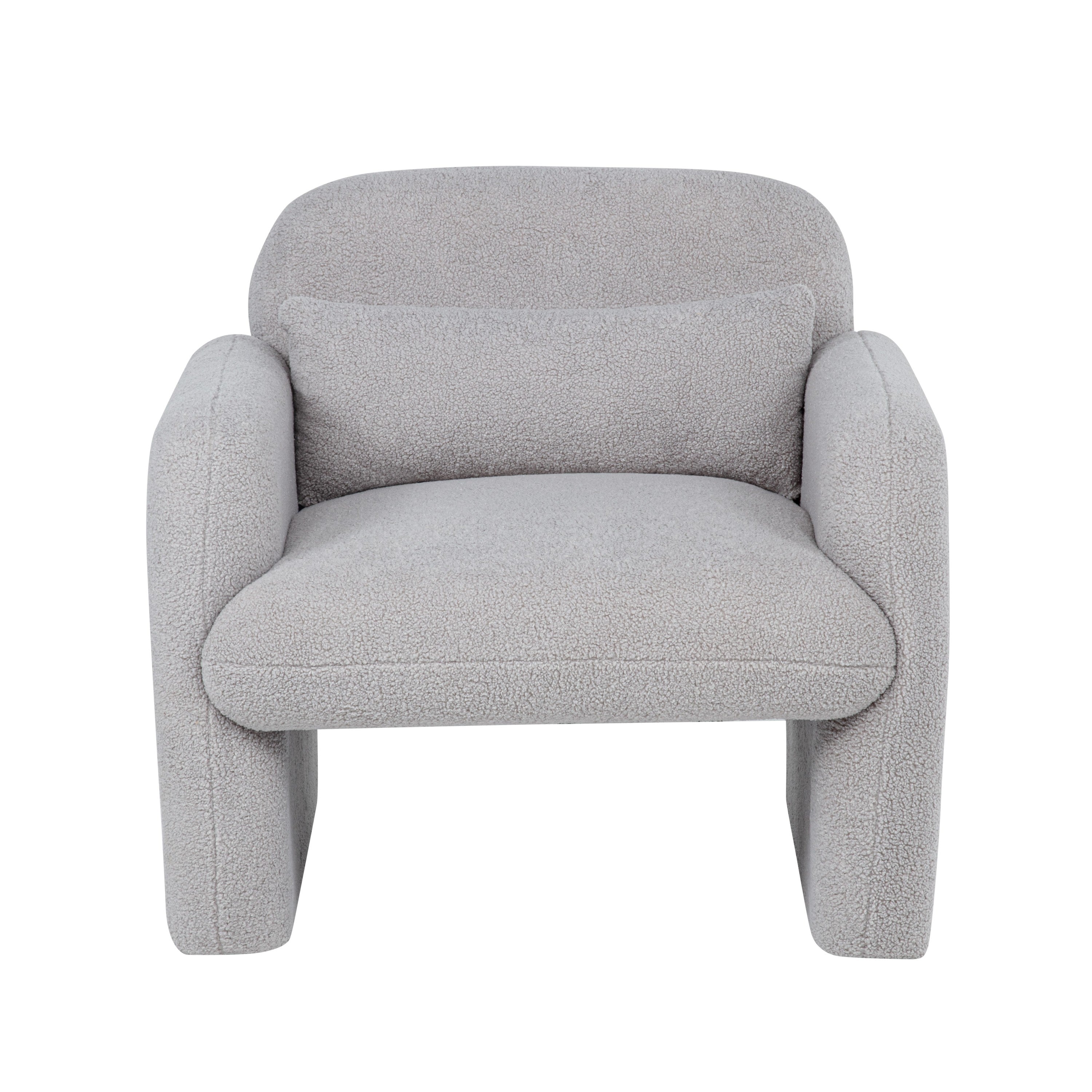 Stylish and Minimalist Teddy Fleece Single Sofa Chair with Arms and Pillow, Armchair, Accent Chair for Living Room, Bedroom, Study,Grey
