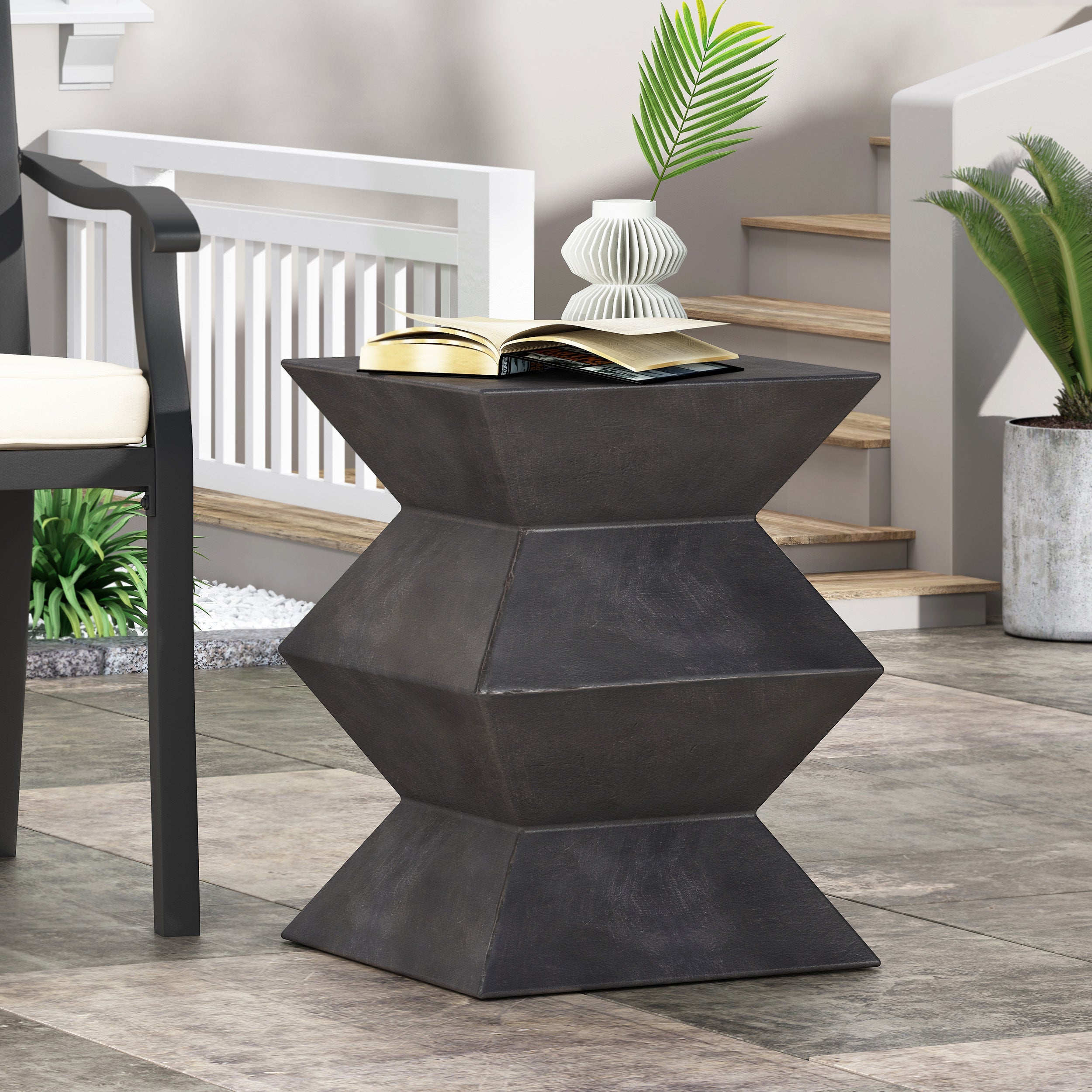 Modern Outdoor Lightweight Concrete Side Table with Geometric Design in Copper