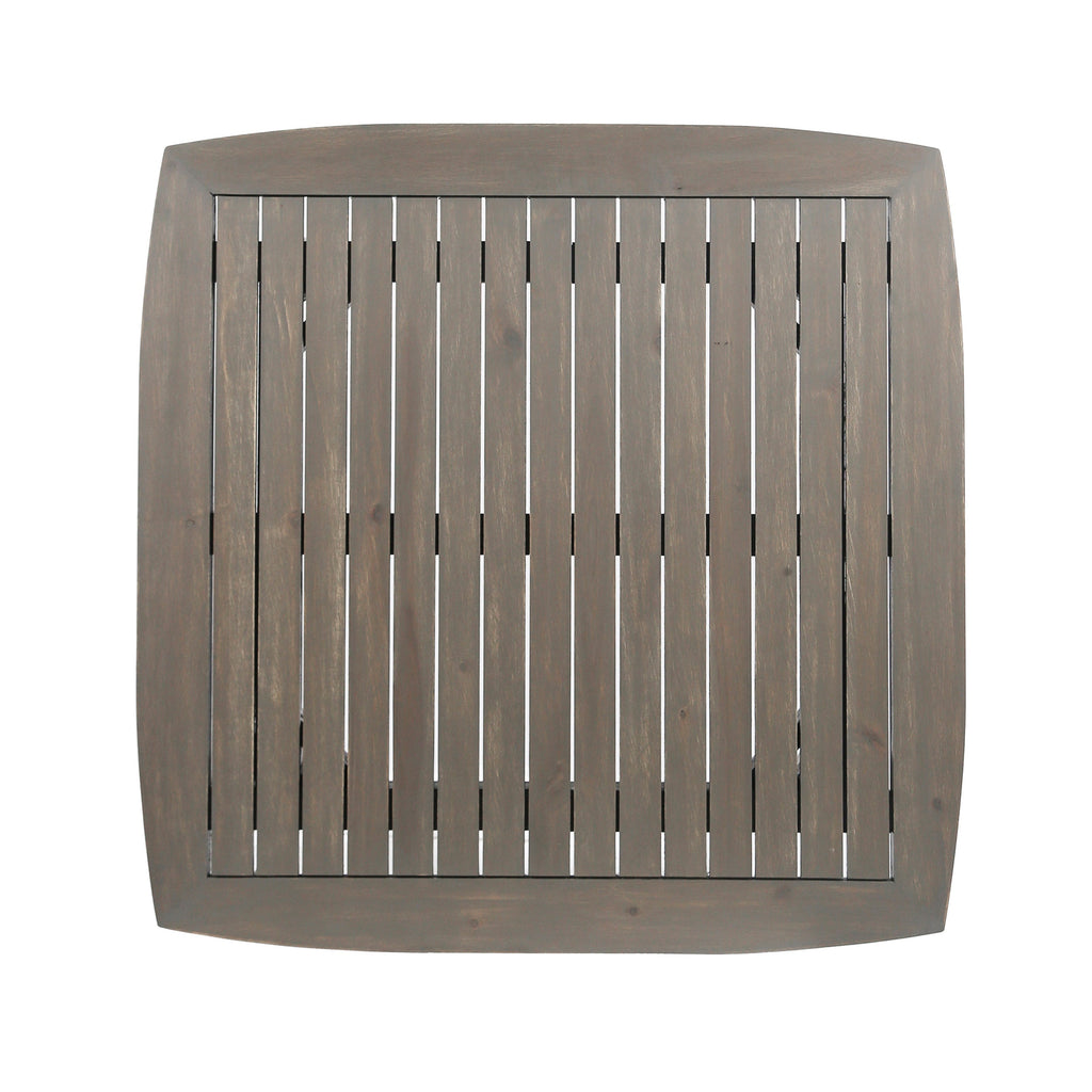 Modern Outdoor Square Acacia Wood Table with Straight Legs, Gray Finish, 35.5 x 35.5 x 30 Inches